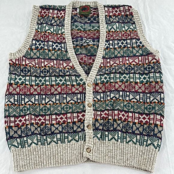 Boston Traders Sweater Vest Mens Extra Large XL Multicolor Patterned Vintage - Picture 1 of 7